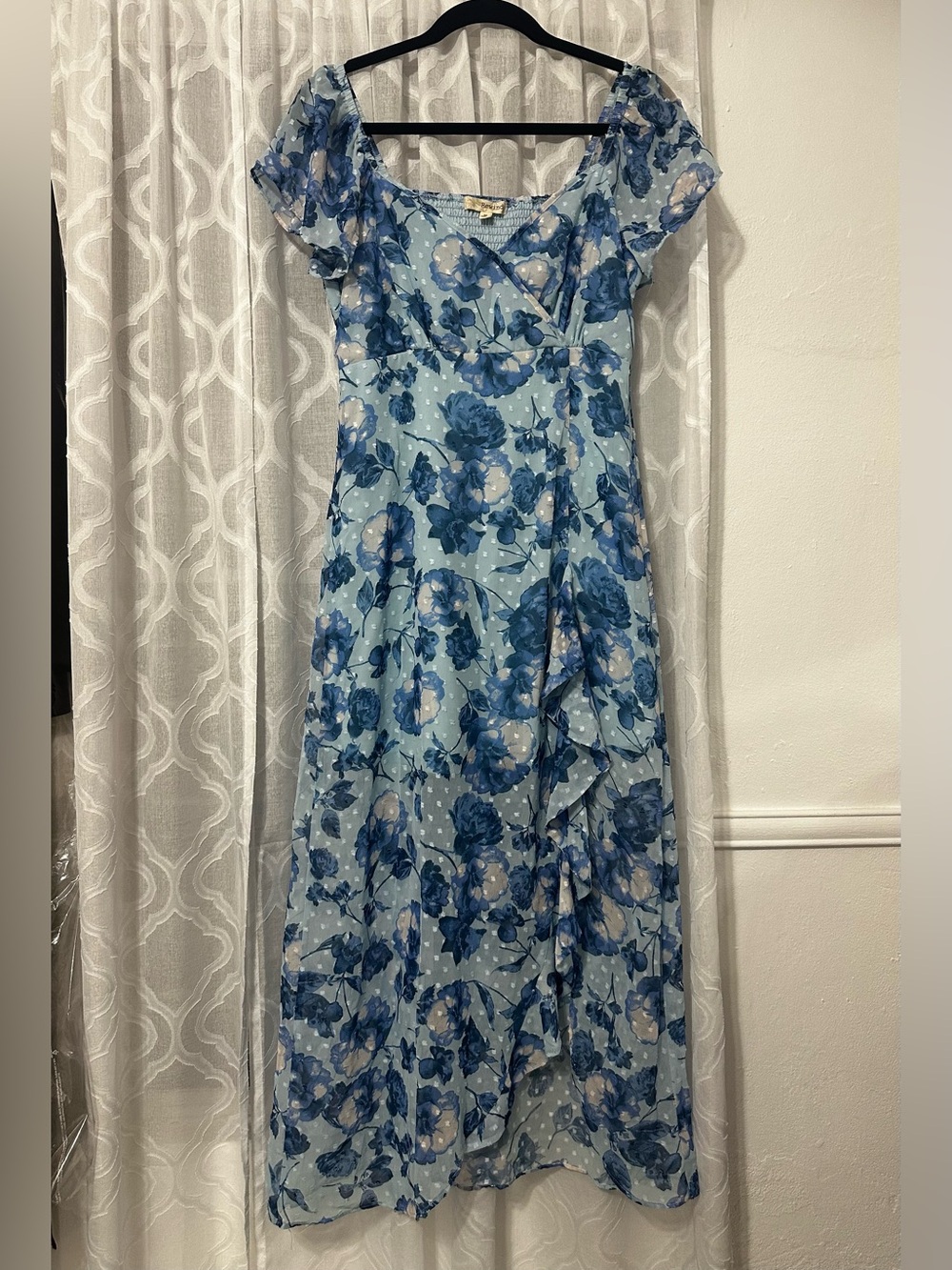 Rewind Blue Floral Maxi Dress with Ruffle Detail
